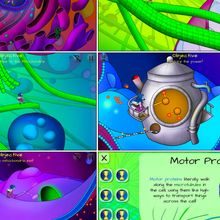 A panel of six screenshots from the computer animated game Microscopya, developed by Beata Science Art.