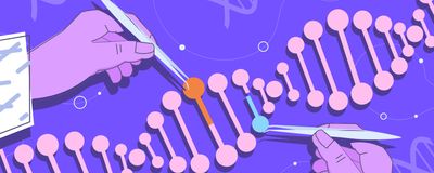 Two hands holding tweezers and dissecting single points in a DNA sequence.