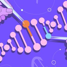 Two hands holding tweezers and dissecting single points in a DNA sequence.