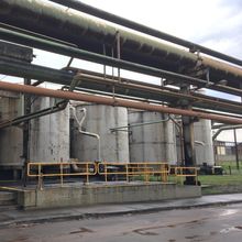 Photograph of fermenters in a biorefinery in Brazil that produce bioethanol.