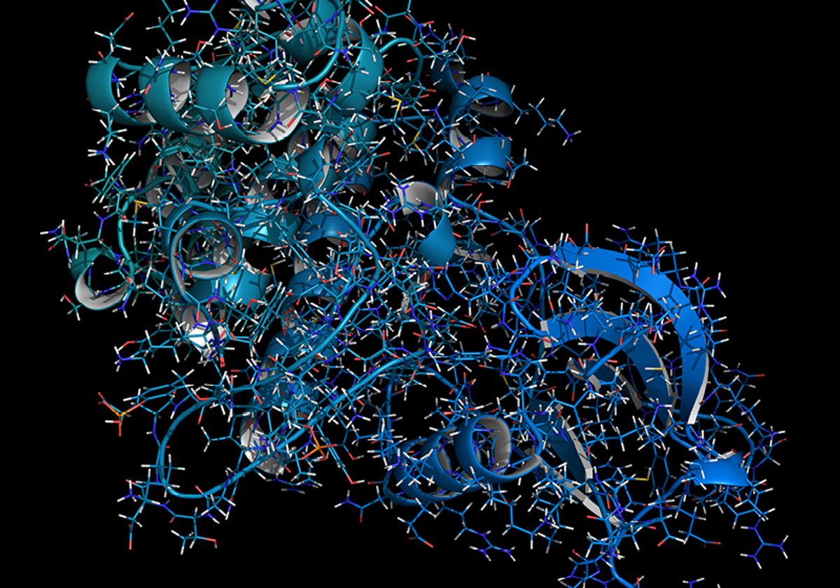 A ribbon and line illustration of Janus kinase 1.