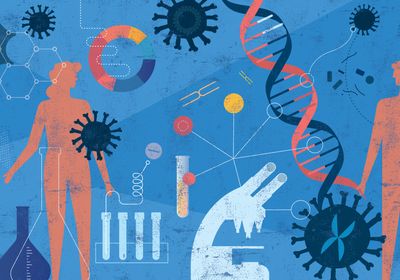 Abstract illustration depicting coronavirus research concept.