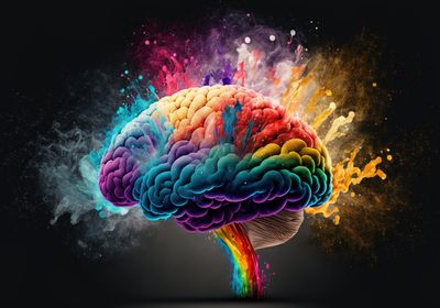 Creativity concept with a brain exploding in colors.