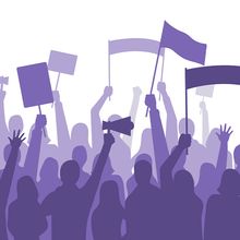 Activists protest. Political riot sign banners, people holding protests placards and manifestation banner. Jobs activist strike, vegetarians meeting or feminist demonstration vector illustration