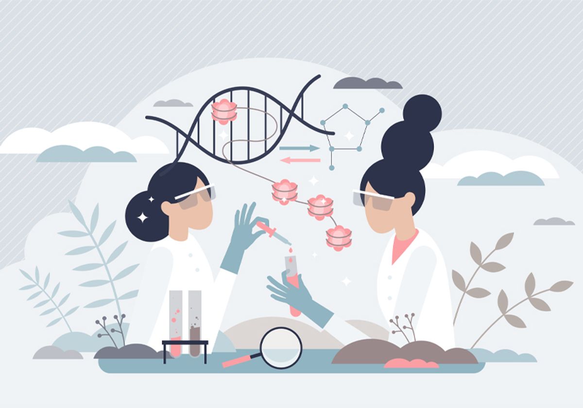 Depiction of chromosomes unwinding into chromatin, nucleosomes, and DNA with common epigenetic changes, including histone tail methylation, phosphorylation, acetylation, and ubiquitination, and CpG island DNA methylation.